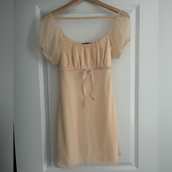 Lulus Immense Sweetness Blush Swiss Dot Mesh Puff Sleeve Mini Dress - Picture 2 of 4